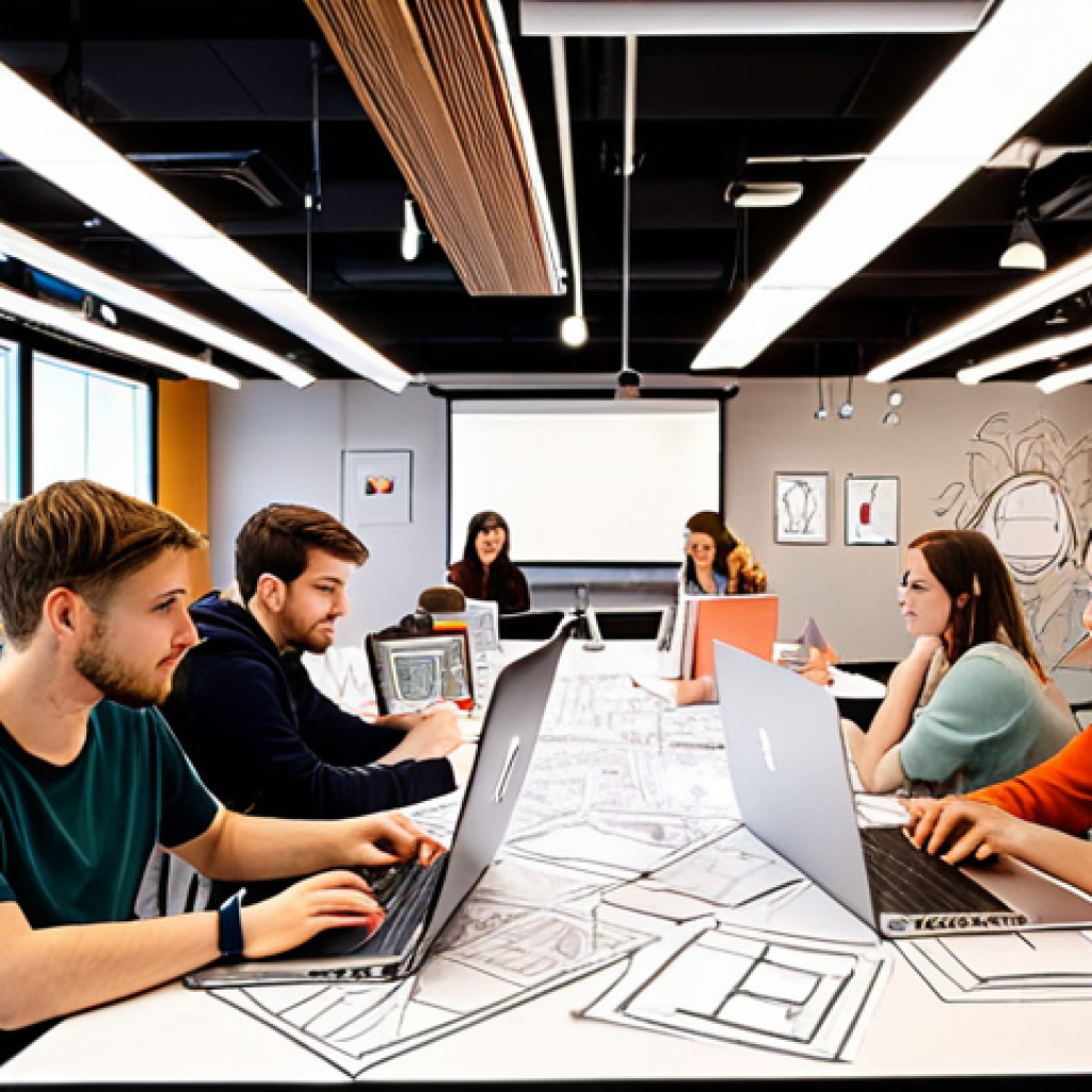 **

A brightly lit, modern co-working space filled with young adults collaborating on event planning. Tables are covered with sketches, mood boards showcasing lighting and color schemes, and laptops displaying project management software. Emphasis on teamwork, creative brainstorming, and the use of technology in event organization.

**